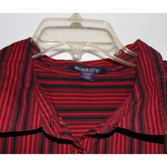 Roaman's Blouse Women's 24 Long Sleeves Red Black Stripe - Picture 3 of 5